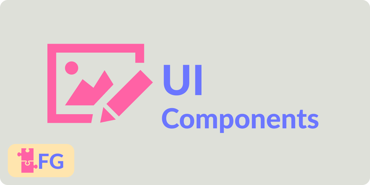 Project logo; A pink package on a grey background, next to the text "UI Components" in purple